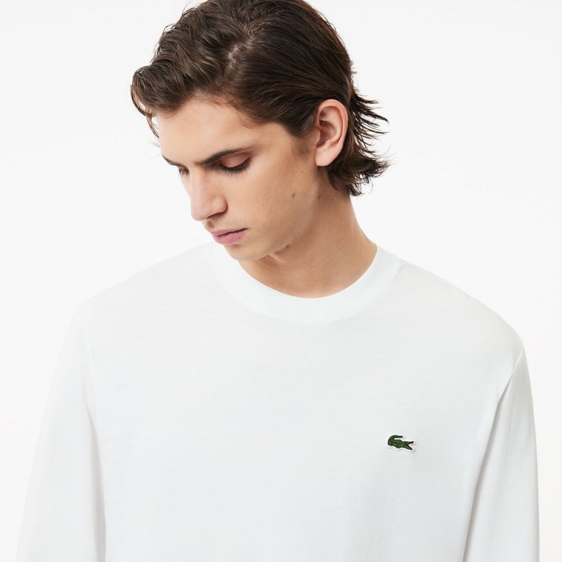 Men's Lacoste Long Sleeve Cotton Jersey T-Shirt White | YWJ908642