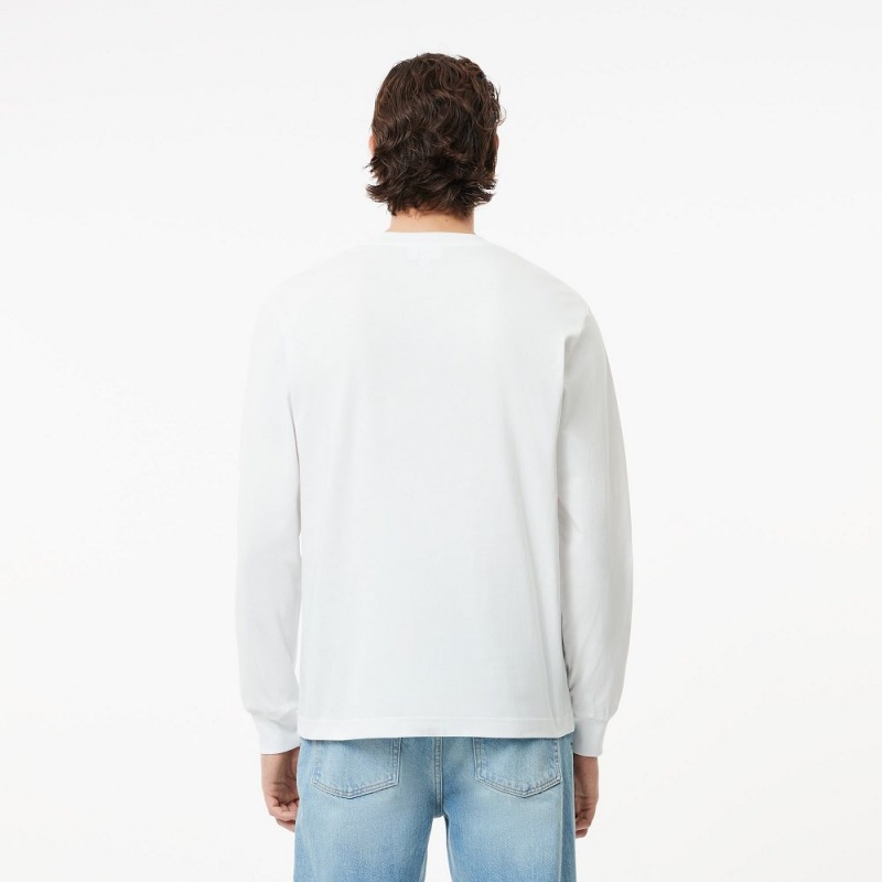 Men's Lacoste Long Sleeve Cotton Jersey T-Shirt White | YWJ908642