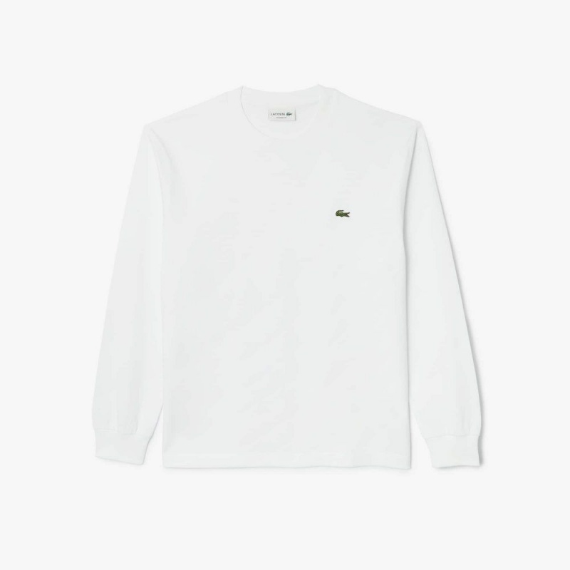 Men's Lacoste Long Sleeve Cotton Jersey T-Shirt White | YWJ908642