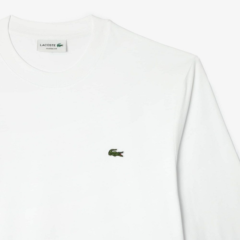 Men's Lacoste Long Sleeve Cotton Jersey T-Shirt White | YWJ908642