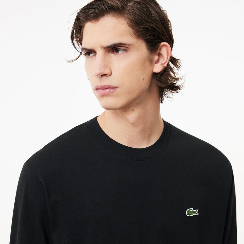 Men's Lacoste Long Sleeve Cotton Jersey T-Shirt Black | OLQ903415