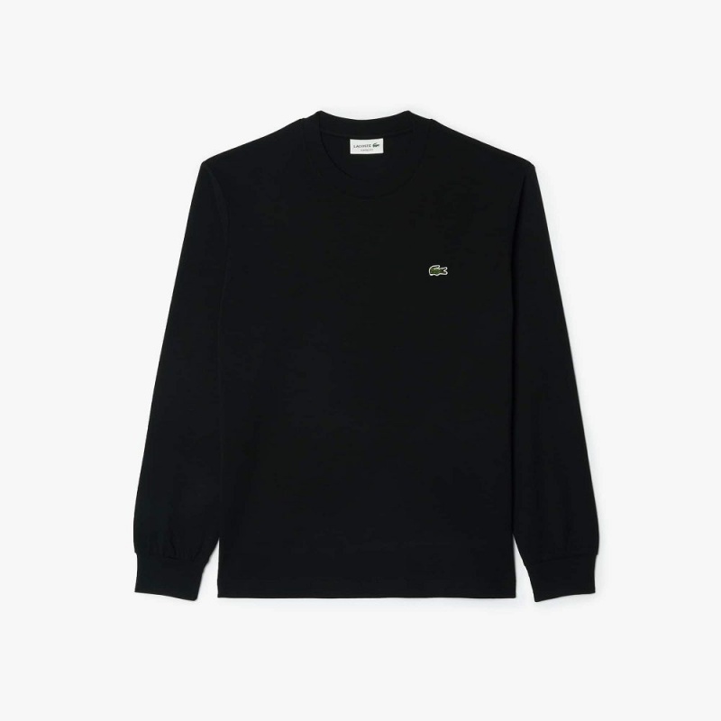 Men's Lacoste Long Sleeve Cotton Jersey T-Shirt Black | OLQ903415