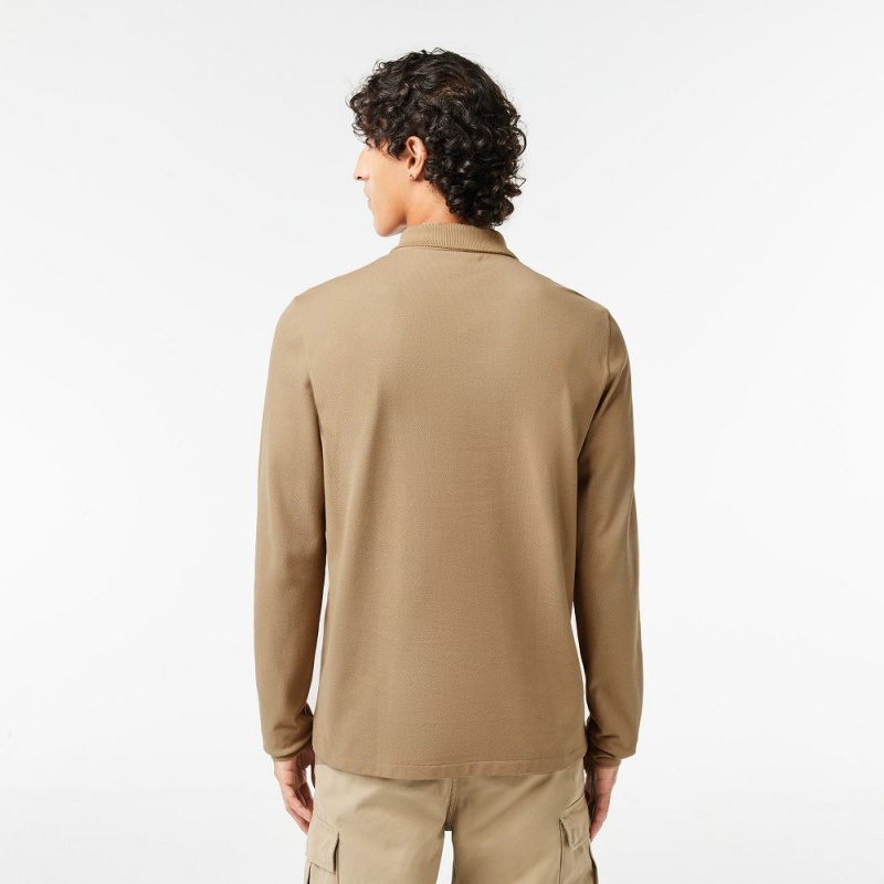 Men's Lacoste Long Sleeve Cotton Polo Shirts Beige | KBI841765