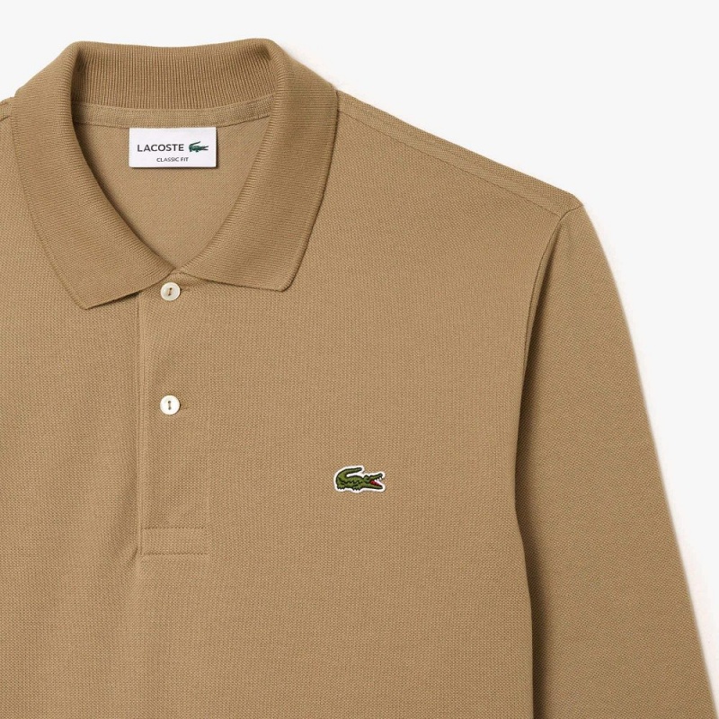 Men's Lacoste Long Sleeve Cotton Polo Shirts Beige | KBI841765