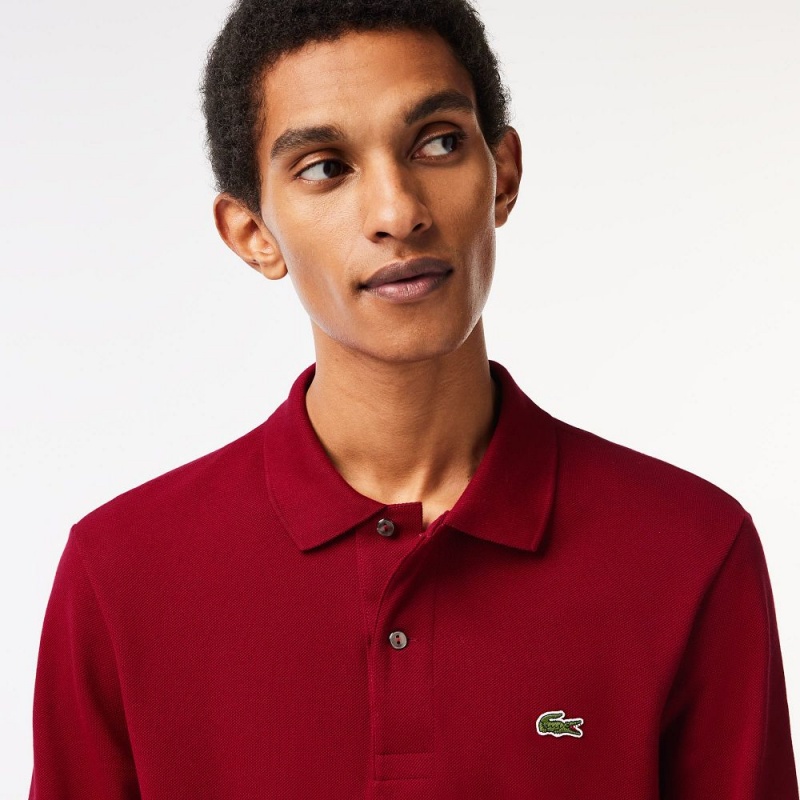 Men's Lacoste Long Sleeve Cotton Polo Shirts Bordeaux | ARX625814