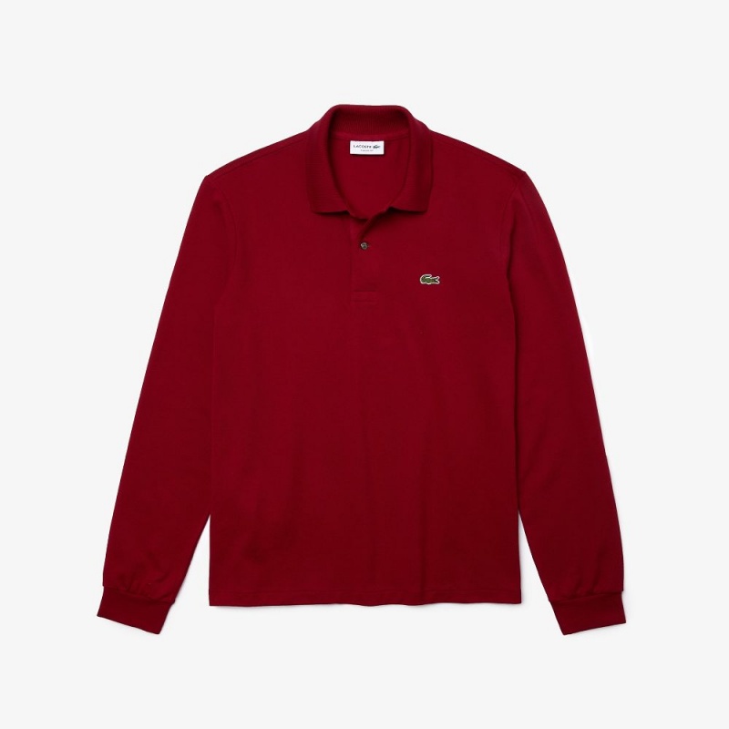 Men's Lacoste Long Sleeve Cotton Polo Shirts Bordeaux | ARX625814