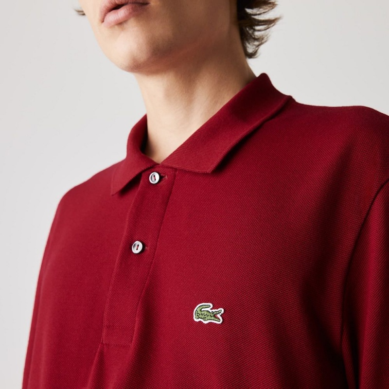 Men's Lacoste Long Sleeve Cotton Polo Shirts Bordeaux | ARX625814