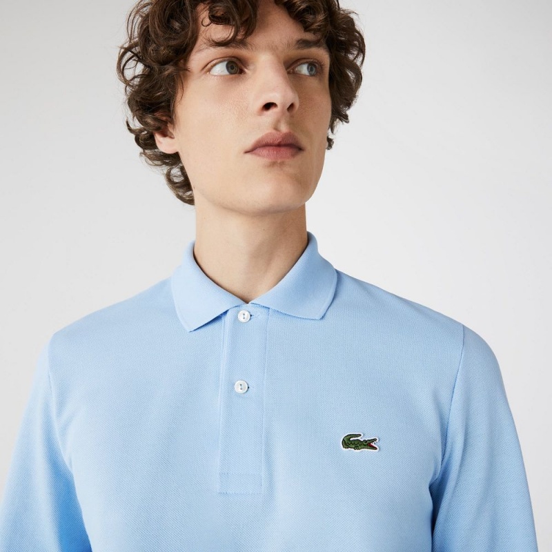 Men's Lacoste Long Sleeve Cotton Polo Shirts Pastel blue | VNY478512