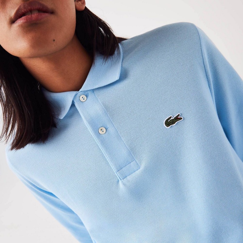 Men's Lacoste Long Sleeve Cotton Polo Shirts Pastel blue | VNY478512