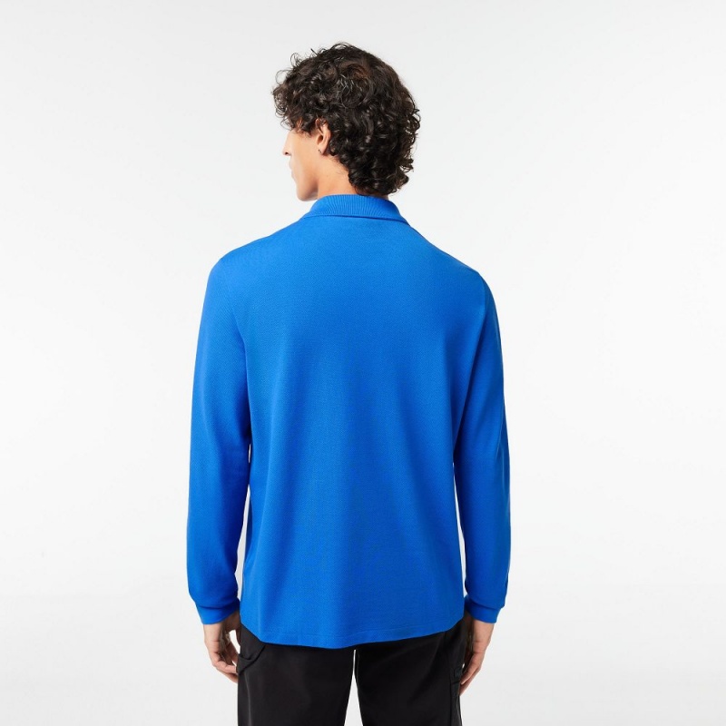 Men's Lacoste Long Sleeve Cotton Polo Shirts Blue | YRG140726