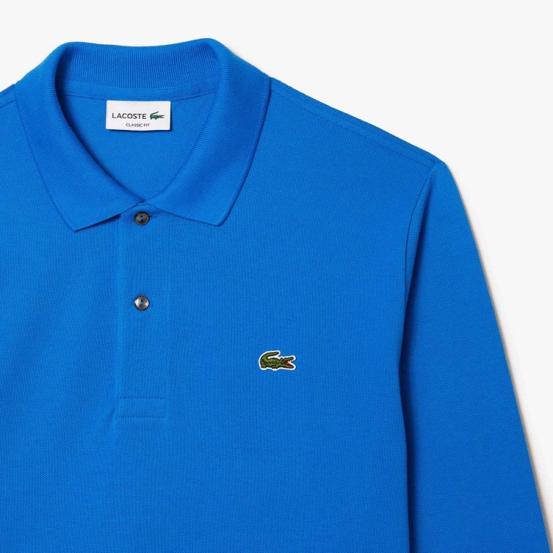 Men's Lacoste Long Sleeve Cotton Polo Shirts Blue | YRG140726