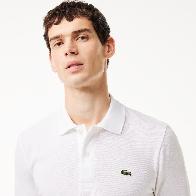 Men's Lacoste Long Sleeve Cotton Polo Shirts White | IAG435068