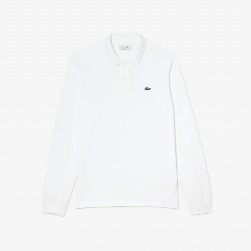 Men's Lacoste Long Sleeve Cotton Polo Shirts White | IAG435068