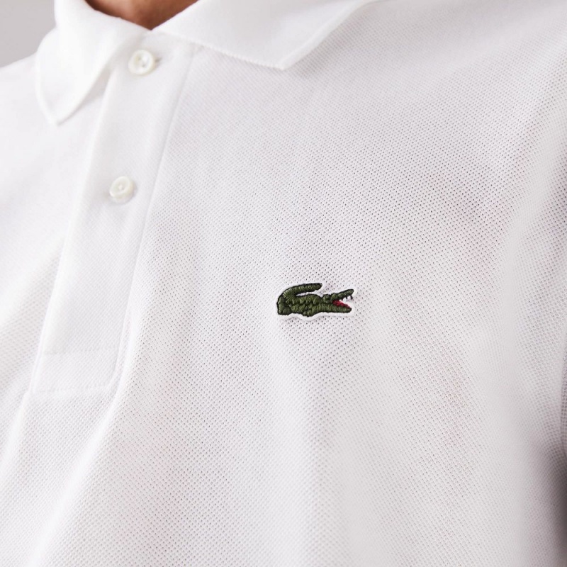 Men's Lacoste Long Sleeve Cotton Polo Shirts White | IAG435068