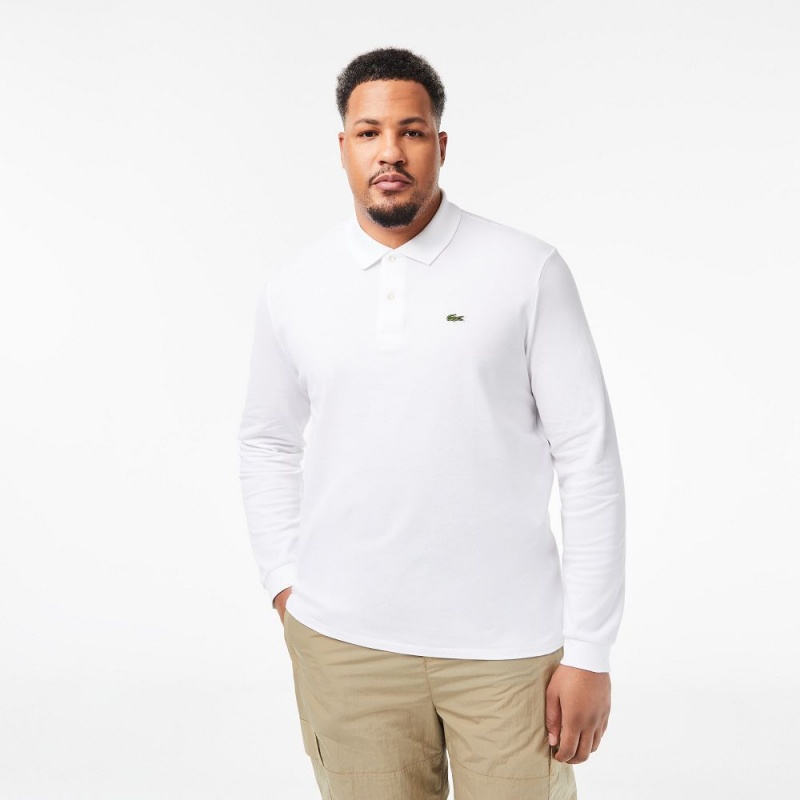 Men's Lacoste Long Sleeve Cotton Polo Shirts White | IAG435068