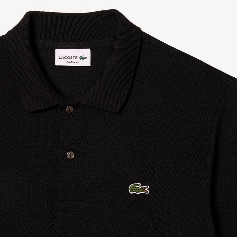 Men's Lacoste Long Sleeve Cotton Polo Shirts Black | RIB431056