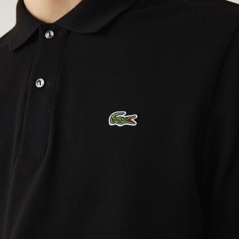 Men's Lacoste Long Sleeve Cotton Polo Shirts Black | RIB431056