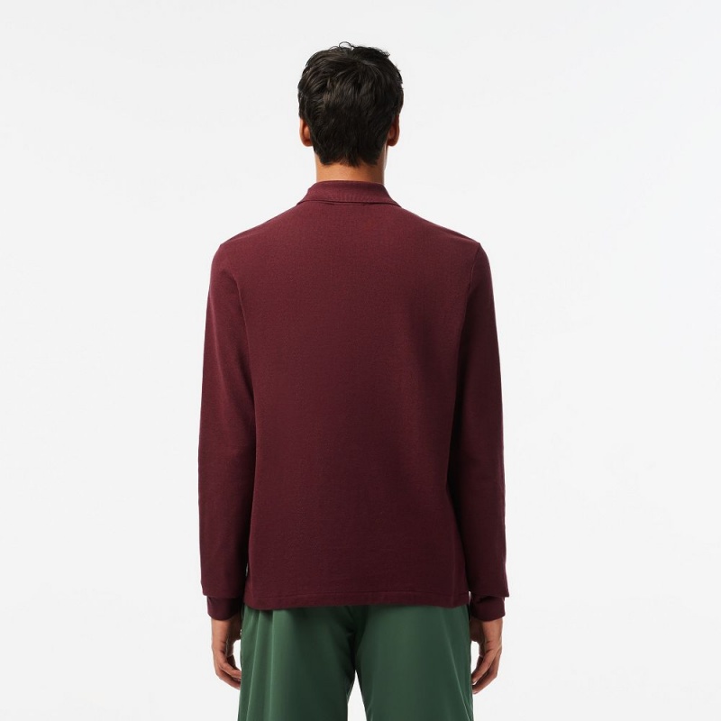 Men's Lacoste Long Sleeve Heathered Cotton Polo Shirts Dark Bordeaux | HUF684752