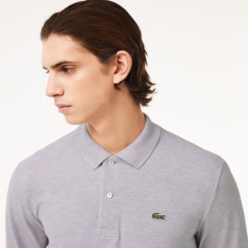 Men's Lacoste Long Sleeve Heathered Cotton Polo Shirts Grey Chine | ODY681954