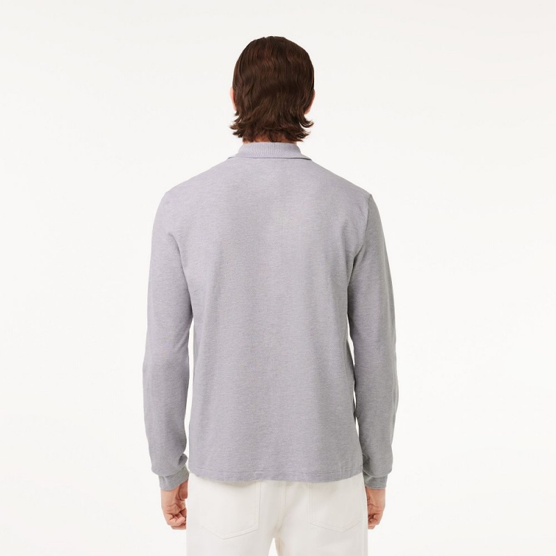 Men's Lacoste Long Sleeve Heathered Cotton Polo Shirts Grey Chine | ODY681954