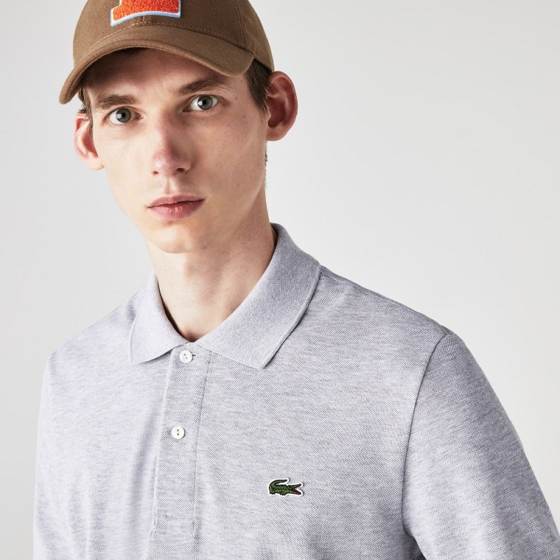 Men's Lacoste Long Sleeve Heathered Cotton Polo Shirts Grey Chine | ODY681954