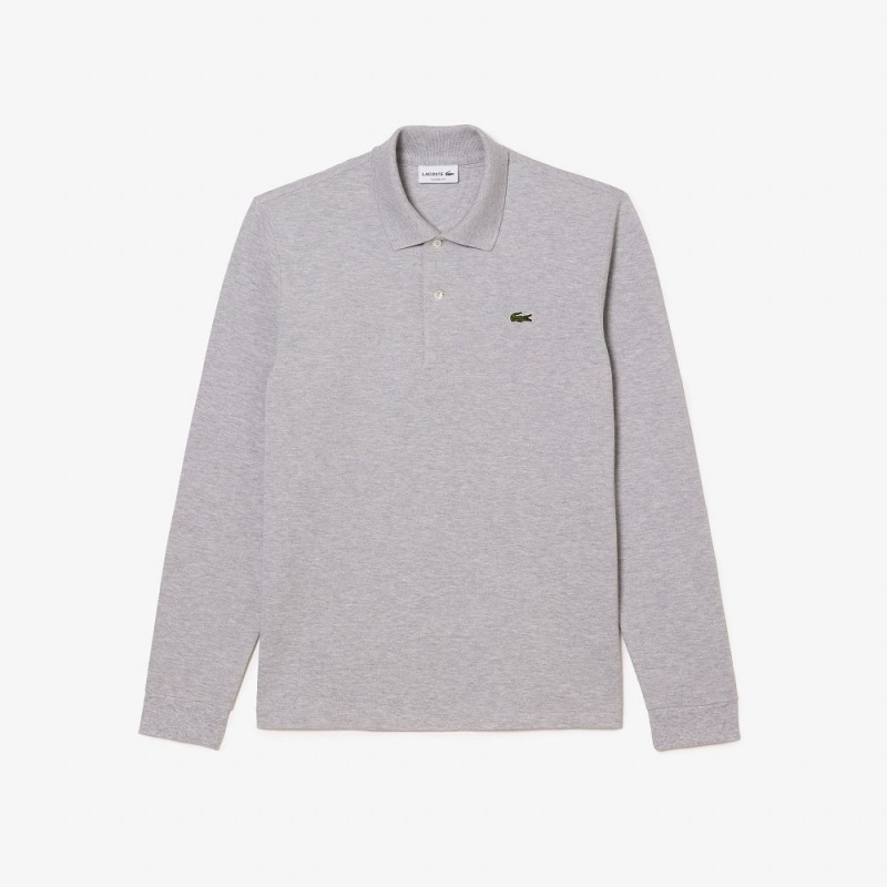 Men's Lacoste Long Sleeve Heathered Cotton Polo Shirts Grey Chine | ODY681954