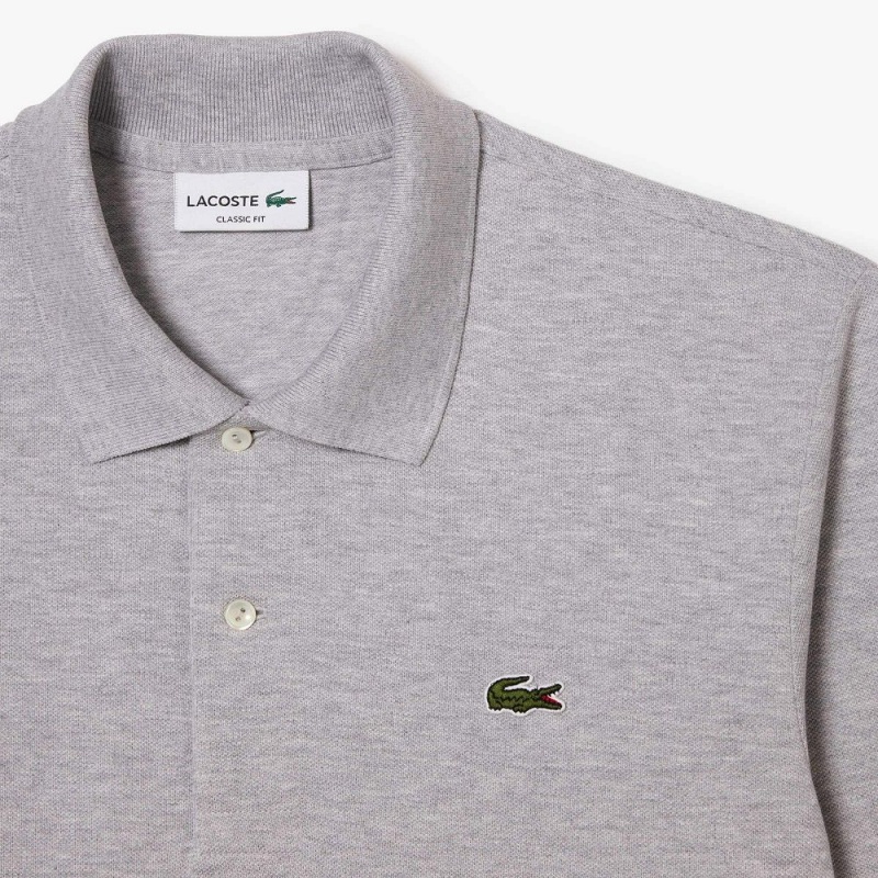 Men's Lacoste Long Sleeve Heathered Cotton Polo Shirts Grey Chine | ODY681954