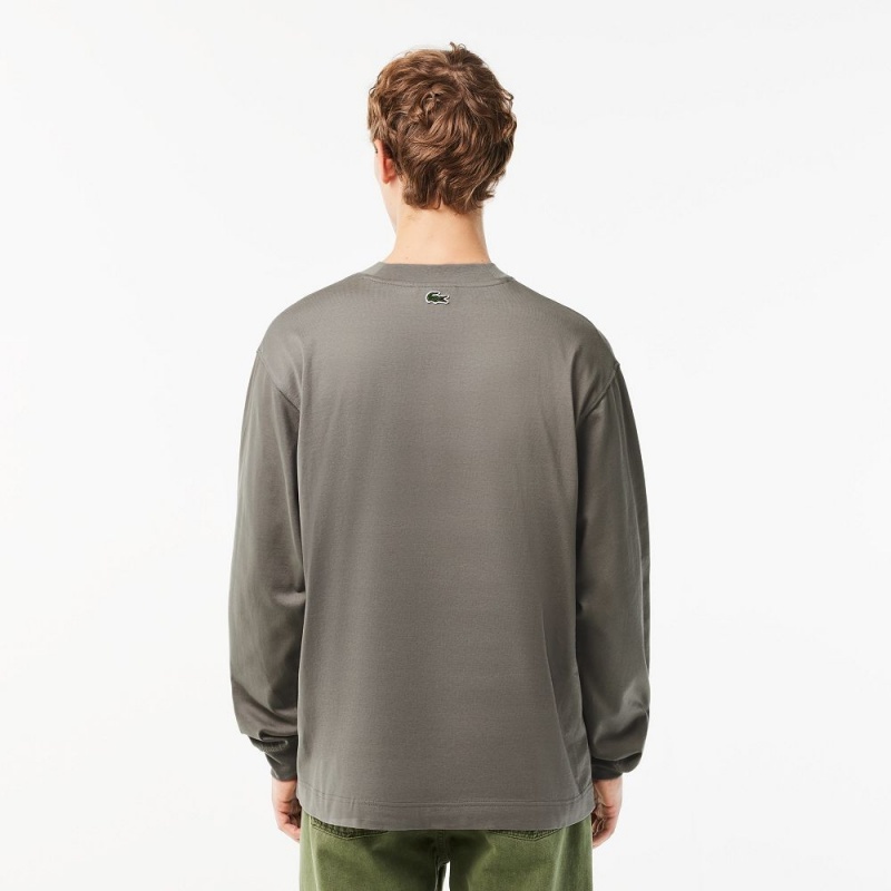 Men's Lacoste Long Sleeve Loose Fit Cotton T-Shirt Grey | WKB705819