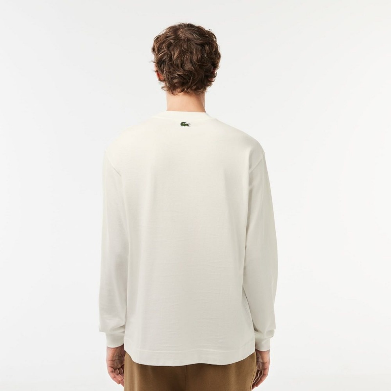 Men's Lacoste Long Sleeve Loose Fit Cotton T-Shirt White | OIG267180