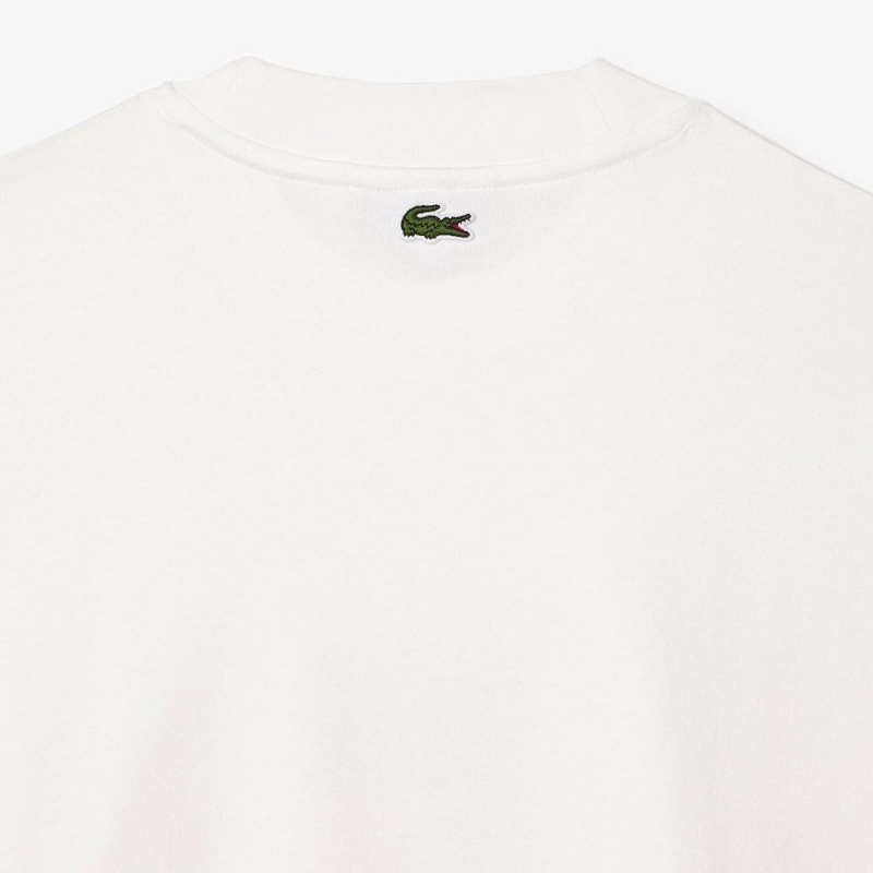 Men's Lacoste Long Sleeve Loose Fit Cotton T-Shirt White | OIG267180