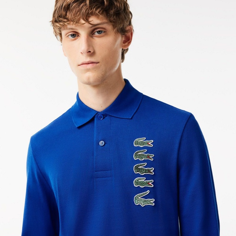 Men's Lacoste Long Sleeve Original L.12.12 Multi Badge Polo Shirts Gentian blue | DNY916057