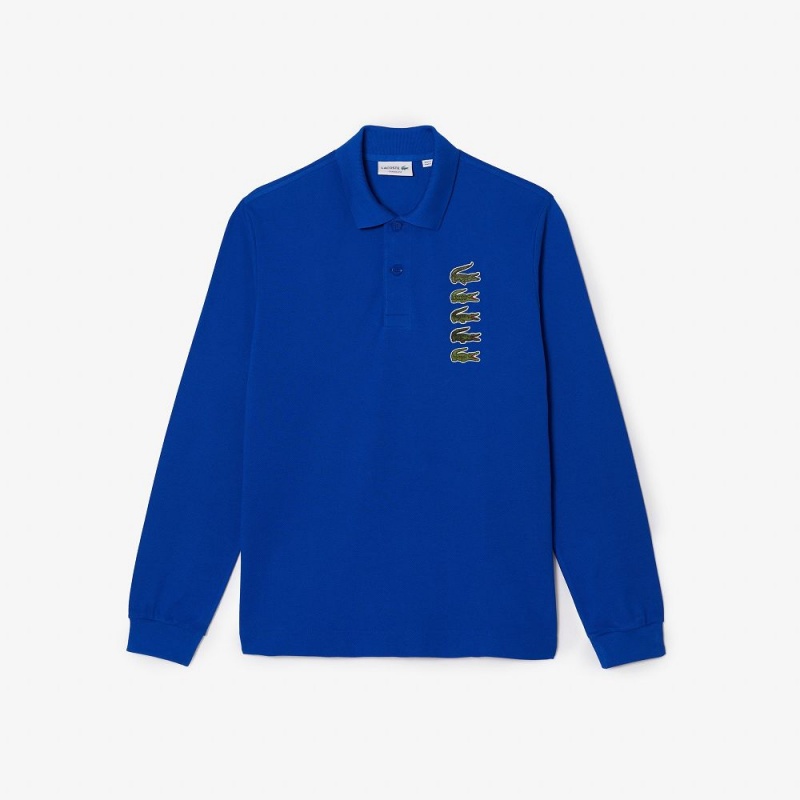 Men's Lacoste Long Sleeve Original L.12.12 Multi Badge Polo Shirts Gentian blue | DNY916057