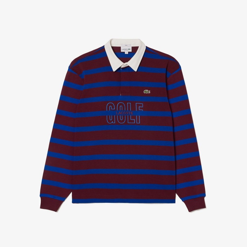 Men's Lacoste Long Sleeve Striped Rugby Shirt Bordeaux Blue | QOW957816