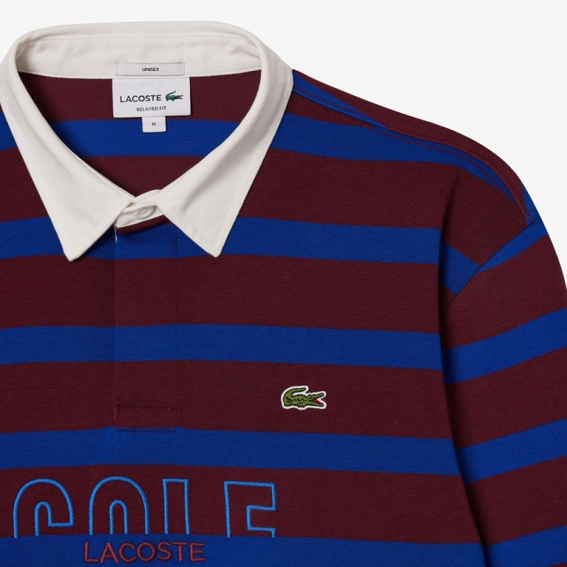 Men's Lacoste Long Sleeve Striped Rugby Shirt Bordeaux Blue | QOW957816