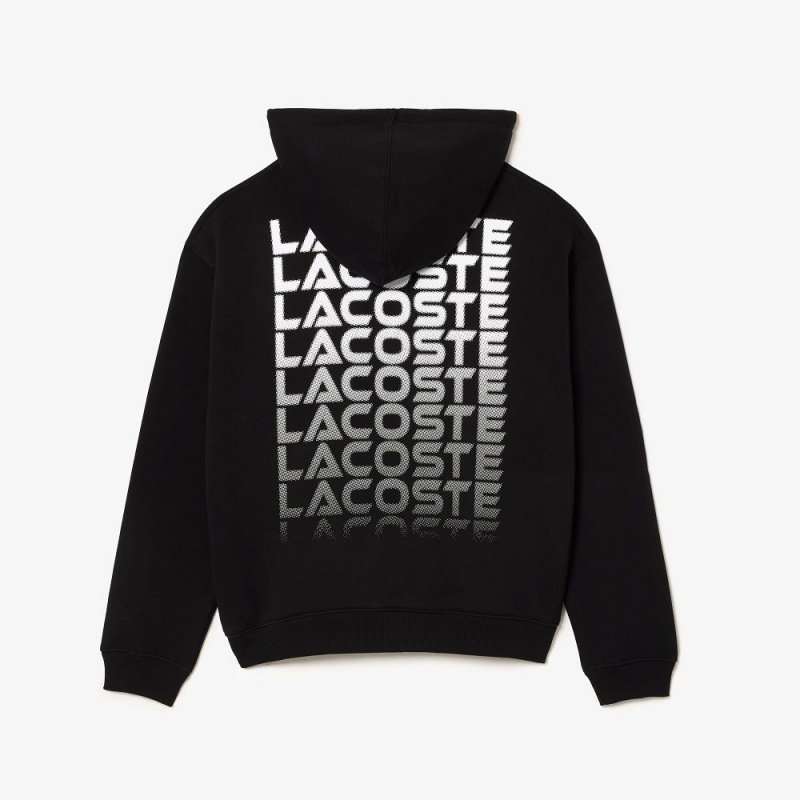 Men's Lacoste Loose Fit Branded Hoodie Black | IEV164320