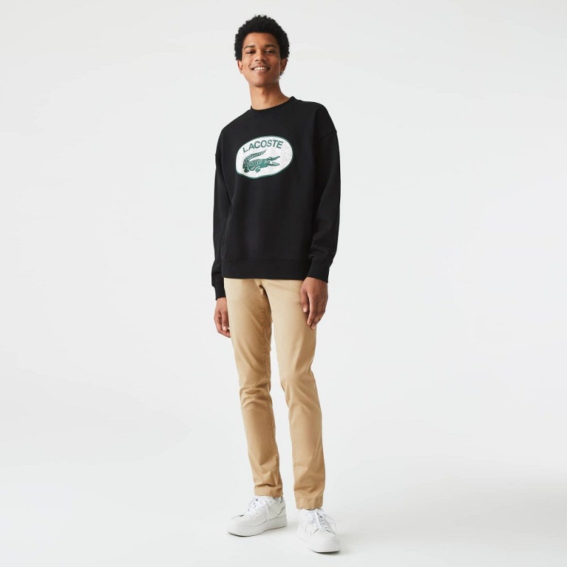 Men's Lacoste Loose Fit Branded Monogram Print Sweatshirt Black | QUZ082751