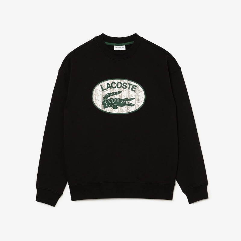 Men's Lacoste Loose Fit Branded Monogram Print Sweatshirt Black | QUZ082751