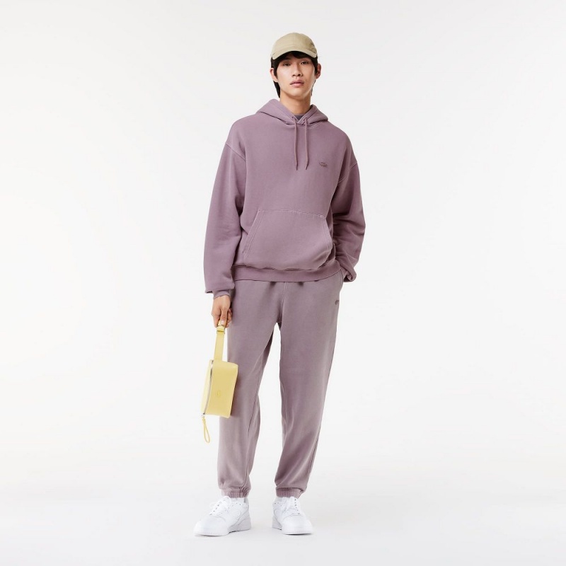 Men's Lacoste Loose Fit Cotton Fleece Hoodie Purple | BDL387259