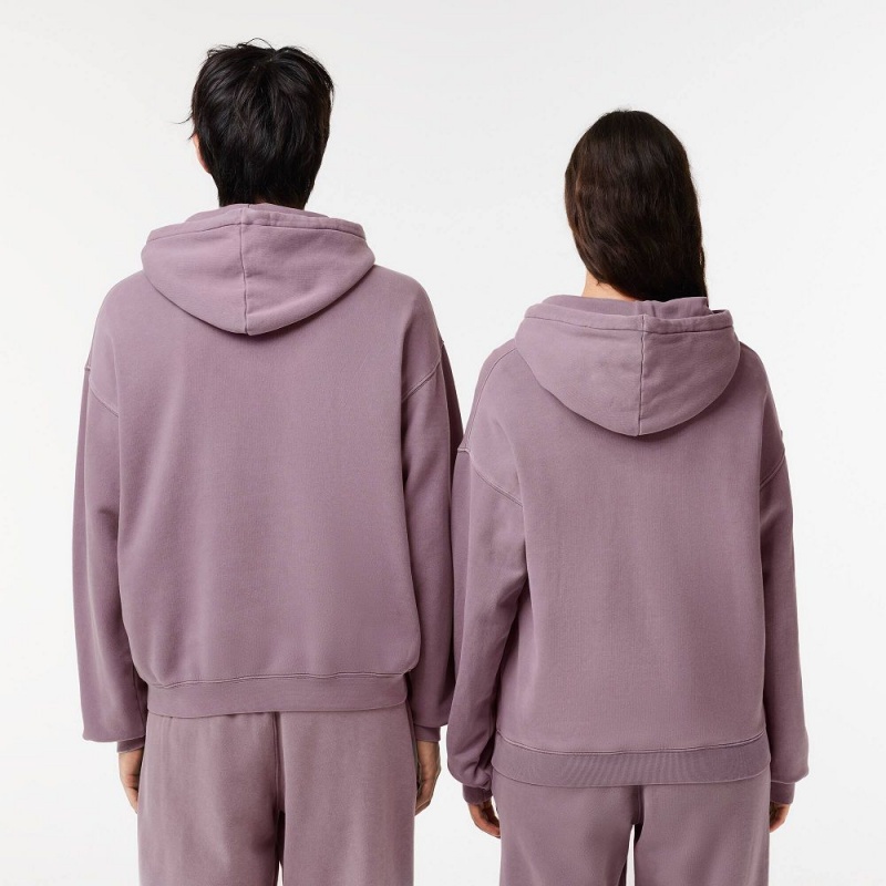 Men's Lacoste Loose Fit Cotton Fleece Hoodie Purple | BDL387259