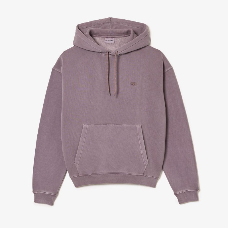 Men's Lacoste Loose Fit Cotton Fleece Hoodie Purple | BDL387259