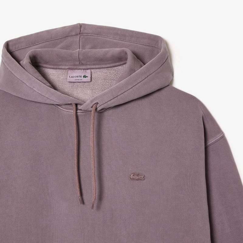 Men's Lacoste Loose Fit Cotton Fleece Hoodie Purple | BDL387259