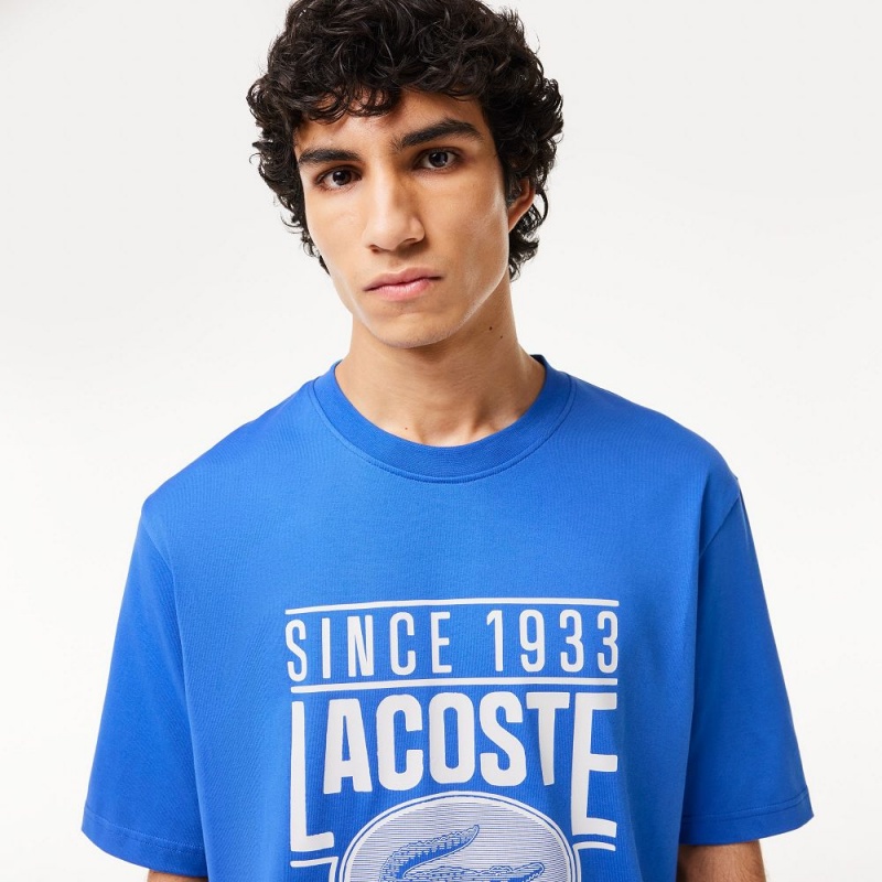 Men's Lacoste Loose Fit Cotton Jersey Print T-Shirt Ladigue blue | DLI460825