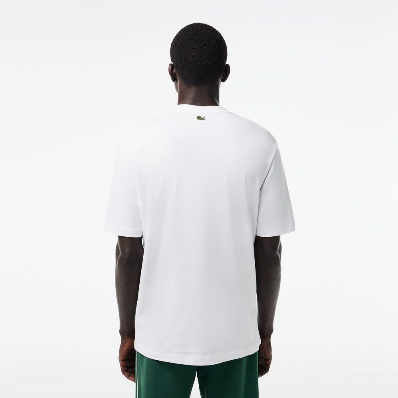 Men's Lacoste Loose Fit Cotton Jersey Print T-Shirt White | MOZ264387