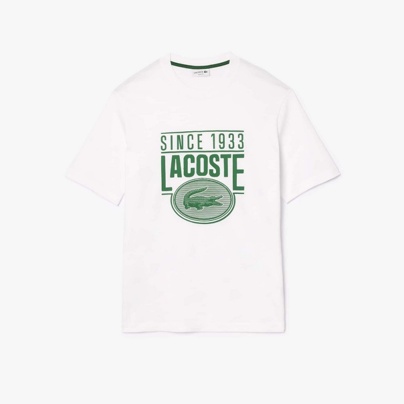 Men's Lacoste Loose Fit Cotton Jersey Print T-Shirt White | MOZ264387