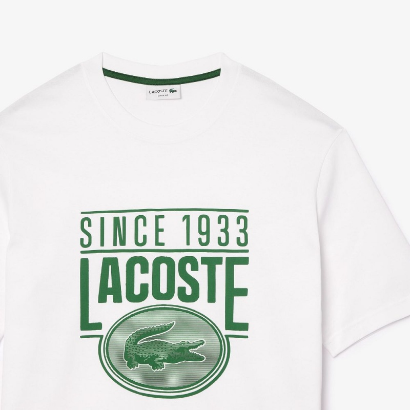 Men's Lacoste Loose Fit Cotton Jersey Print T-Shirt White | MOZ264387