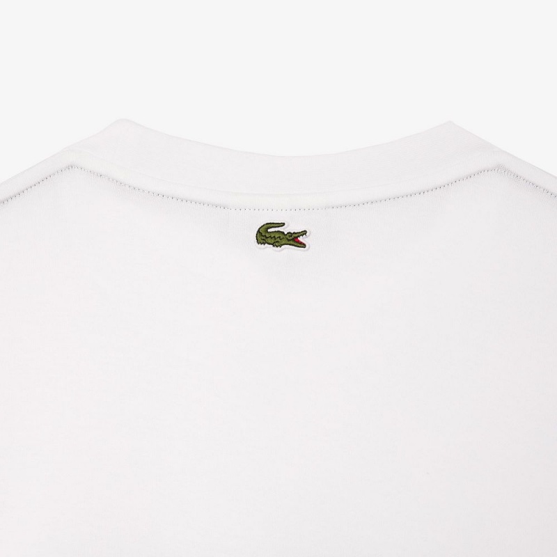 Men's Lacoste Loose Fit Cotton Jersey Print T-Shirt White | MOZ264387