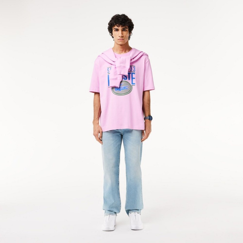 Men's Lacoste Loose Fit Cotton Jersey Print T-Shirt Pink | HIK418792