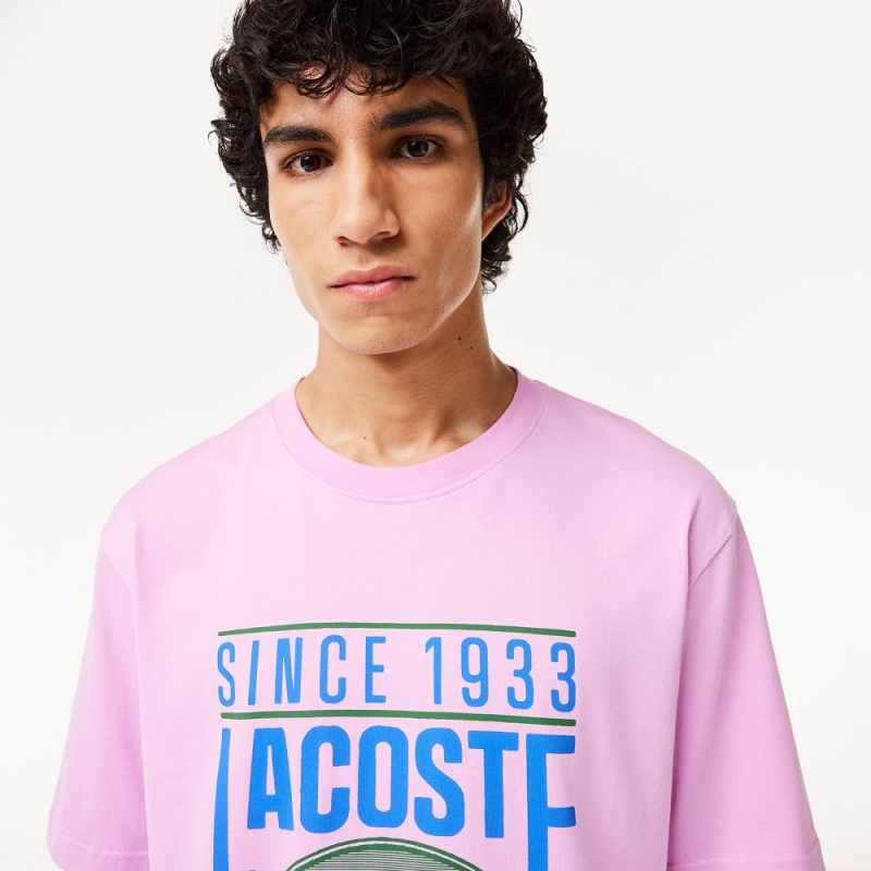 Men's Lacoste Loose Fit Cotton Jersey Print T-Shirt Pink | HIK418792