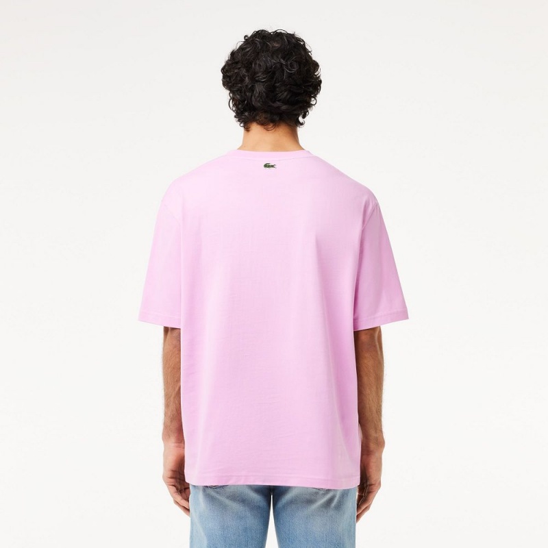 Men's Lacoste Loose Fit Cotton Jersey Print T-Shirt Pink | HIK418792