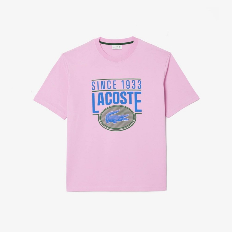 Men's Lacoste Loose Fit Cotton Jersey Print T-Shirt Pink | HIK418792